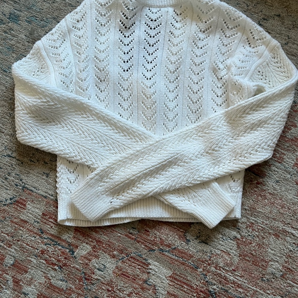 Hollister White Cardigan with Chevron Lace Pattern